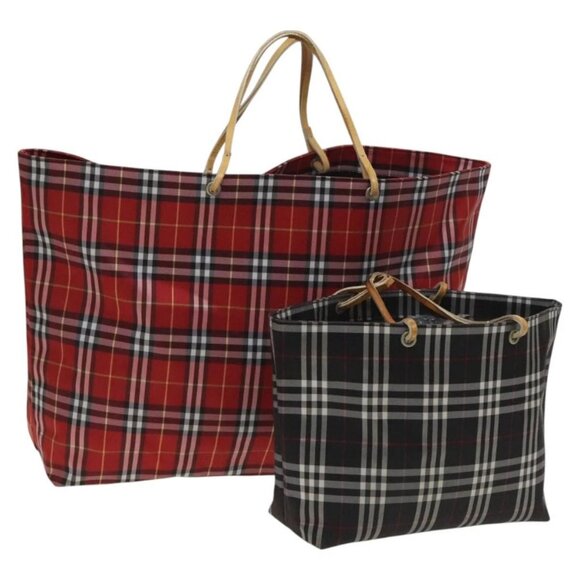 BURBERRY Nova Check Hand Bag Nylon 2Set Red Black - Picture 1 of 16